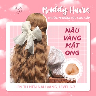 Thuốc nhuộm tóc NÂU VÀNG MẬT ONG không dùng thuốc tẩy tóc của buddyhairs tặng kèm găng tay, mũ trùm, trợ nhuộm tiện ích
