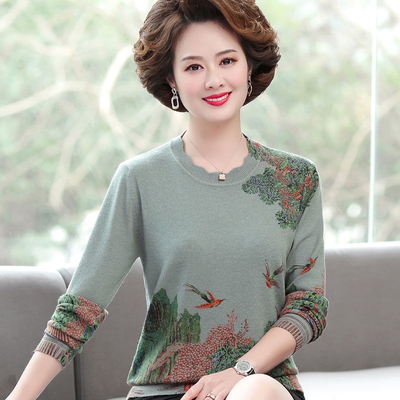 Thu đông mới quần áo phụ nữ trung niên và cao tuổi, mẹ áo len đáy