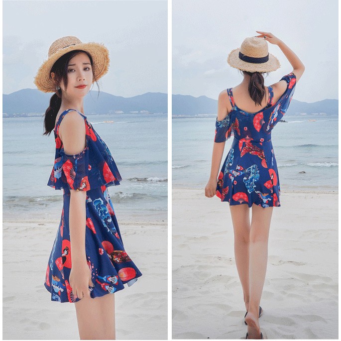 (Thun Lạnh) Áo Tắm Nữ Kín Đáo Trẻ Trung Dạng Váy Tay Bèo Giấu Bụng | BigBuy360 - bigbuy360.vn