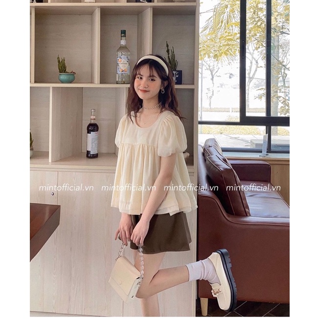 Set áo babydoll buộc nơ sau tơ mềm Pea Store