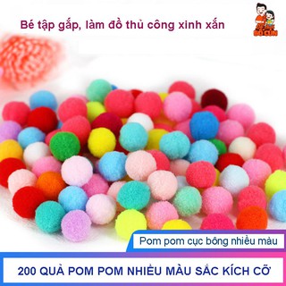 Túi 200 quả pom pom nhiều màu sắc kích cỡ