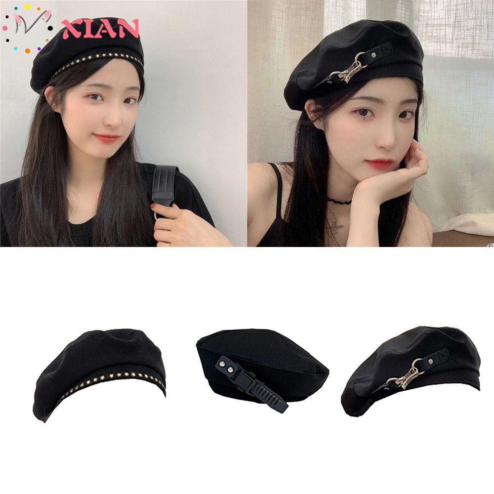 Mũ beret phối khoen kim loại họa tiết ngôi sao phong cách Pháp thời trang dễ phối đồ 2022