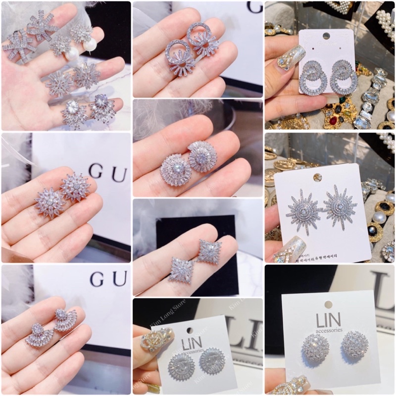 BÔNG TAI BẠC S925 ĐÁ PHA LÊ