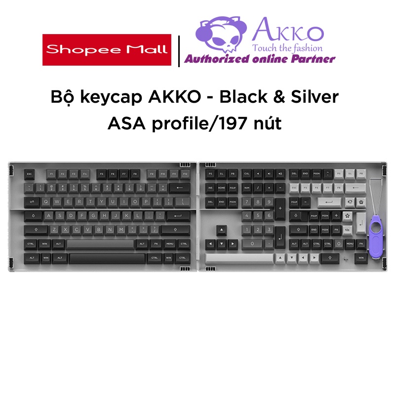 Bộ keycap Akko – Black & Silver (PBT Double-Shot/ASA profile/197 nút)