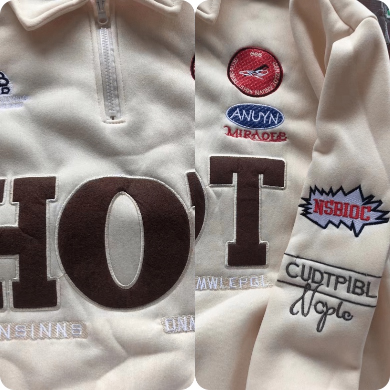 Áo nỉ nam nữ áo nỉ nam thêu chữ phong cách hàn quốc áo nỉ nữ Zip đơn giản áo nỉ cặp đôi tay dài rộng rãi giản dị unisex top