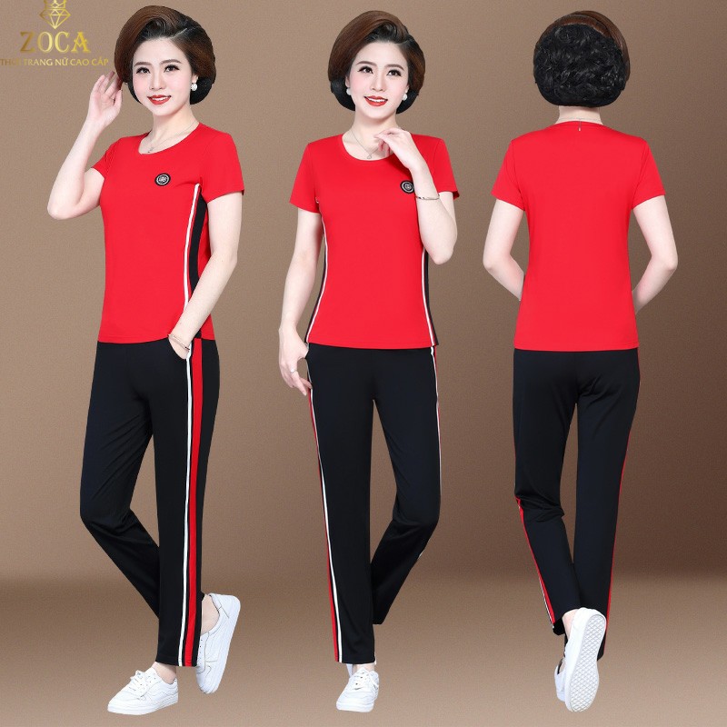 Đồ bộ trung niên thể thao mặc mùa hè , Bộ đồ mặc nhà trung niên nữ cho mẹ chất cotton  _ BTTS