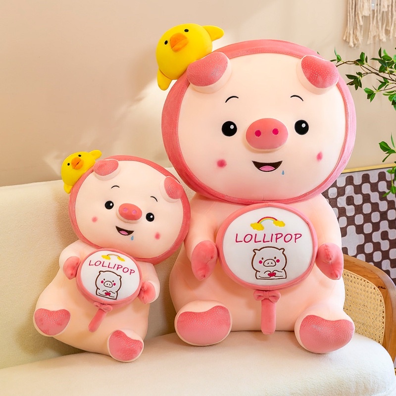 Gấu Bông Heo Ôm Kẹo LoLiPop, Lợn Đầu vịt siêu cute, Hàng nhập cao cấp có dây kéo.