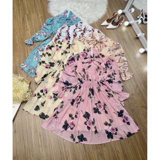 Đầm dáng xòe tay dài ôm eo 013