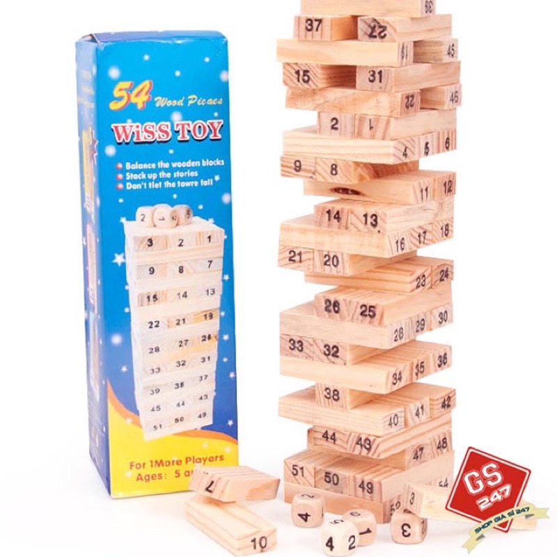 Bộ đồ chơi rút gỗ 54 thanh kèm xúc sắc (loại to và loại nhỏ)