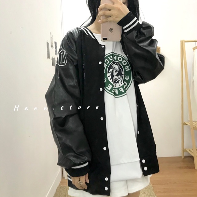 Áo khoác bomber (phối da)