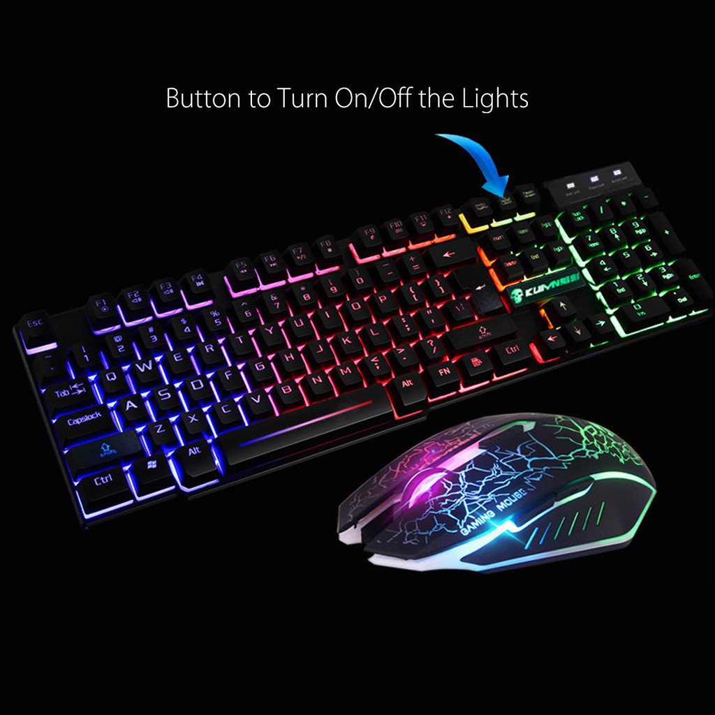 Bộ Bàn Phím Và Chuột Dạ Quang Kuiying T6, Keyboard Bàn Phím LED 7 màu, Chuyên Game Siêu Mượt, Chống Nước Hàng Hãng