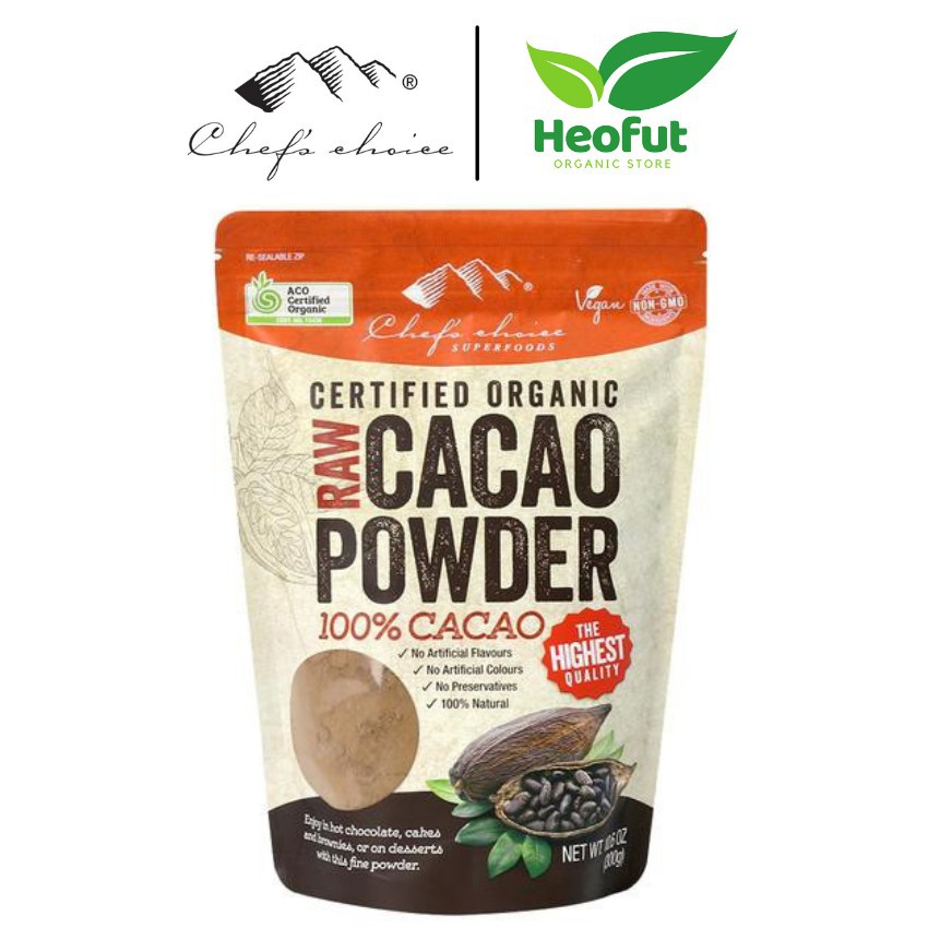 Bột cacao nguyên chất Chef's Choice hữu cơ cacao organic 300g nhập khẩu Úc Heofut