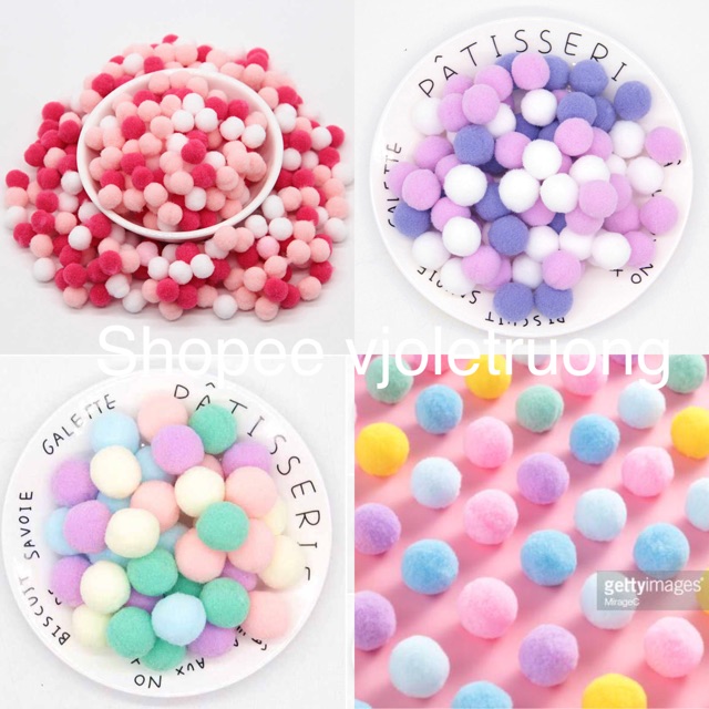 100 viên pompom 2cm – hạt pom pom nhiều màu – pom pom 2 cm