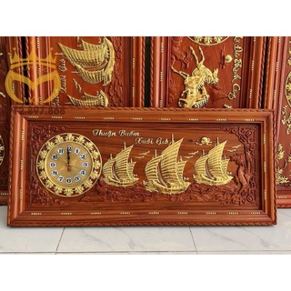 Tranh đồng hồ gỗ hương Thuận Buồm Xuôi Gió 108x48cm
