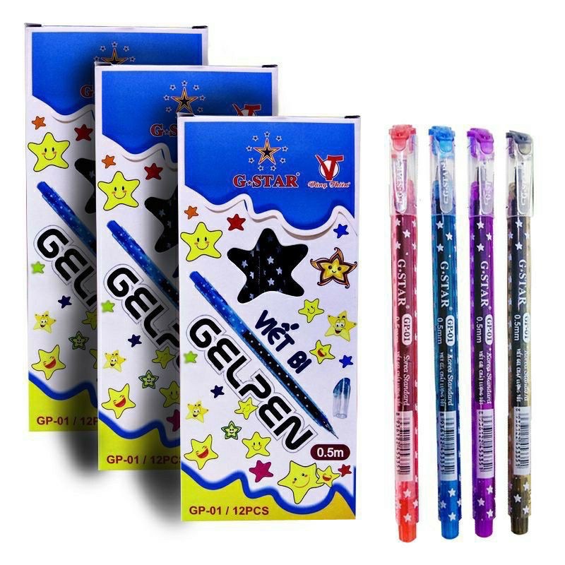 Hộp 12 cây viết gel G-STAR gp-01 Đầu bút lướt êm, mực ra đều, không bị nhòe, nét bút đẹp và chuẩn như ý