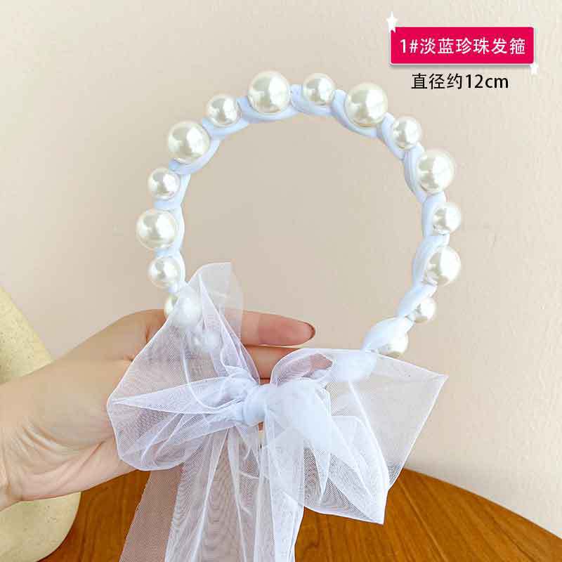 [HCM]Băng Đô tạo kiểu Vải Ren Thắt Nơ Đính Hạt Ngọc Dễ Thương Dành Cho Nữ - Selenshop
