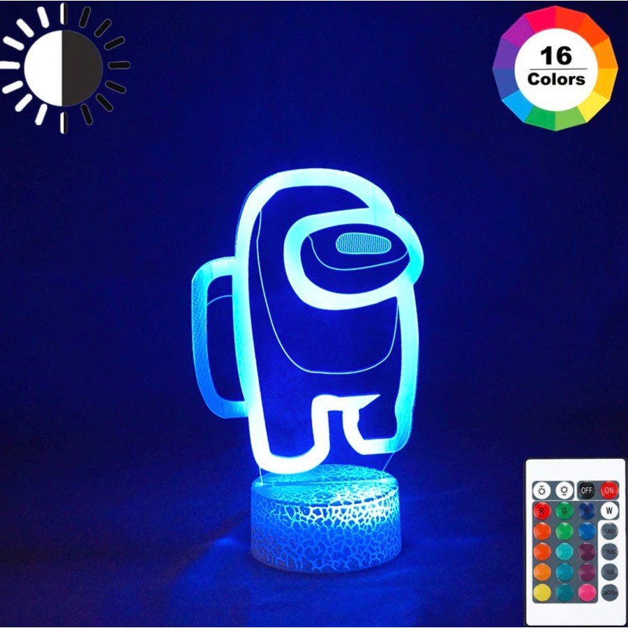 ☒❁[Hot sale]Đèn Ngủ Để Bàn Hình Among Us Dạ Quang 3D Đèn LED 16 Màu Có Thiết Bị Điều Khiển#yjteam66.vn