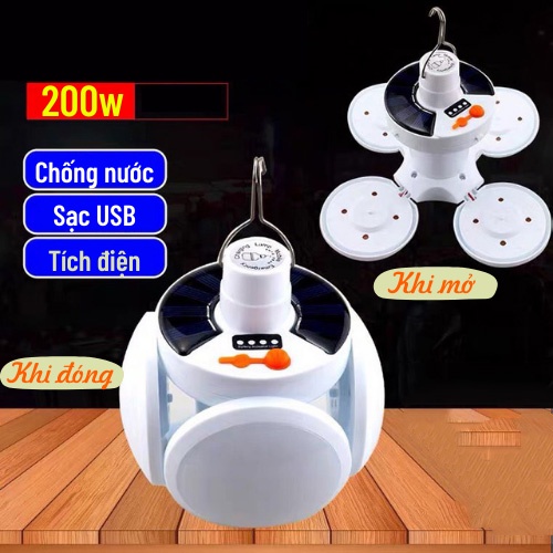 Bóng Đèn Tích Điện Năng Lượng Mặt Trời 4 Cánh Đèn Led Năng Lượng Mặt Trời Chống Nước Moda.H