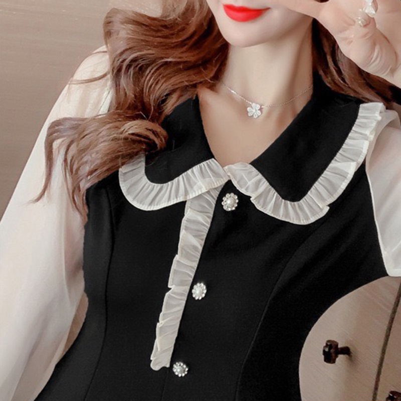 Đầm dáng xòe nữ tay bồng voan cổ bẻ dáng ngắn HSG075, mẫu váy tiểu thư ulzzang cổ bản to kiểu dáng nữ tính