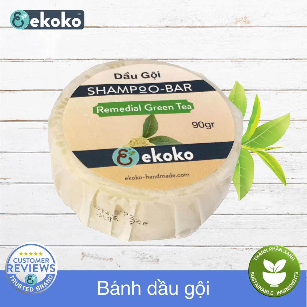 Bánh Dầu gội tự nhiên EKOKO SHAMPOO BAR GREEN TEA (Trà Xanh) 90g cho tóc mỏng, tóc yếu