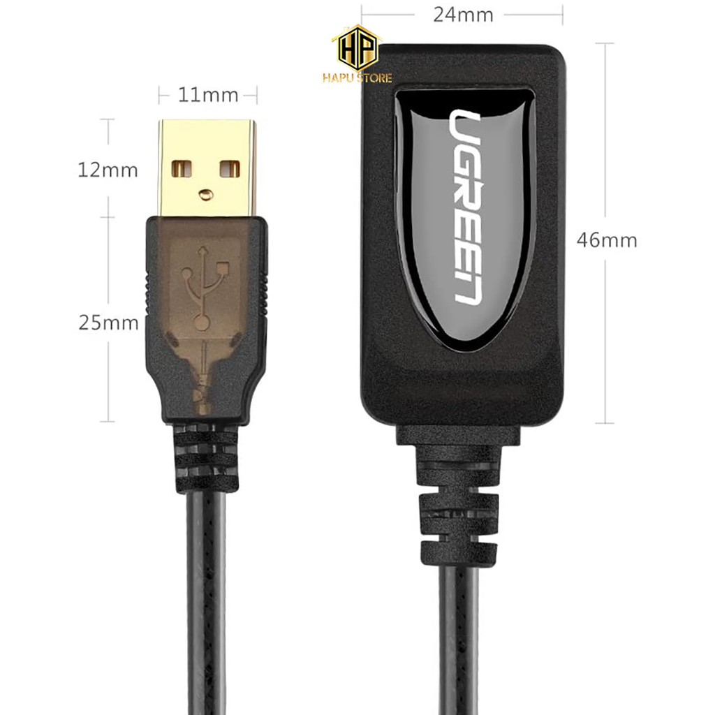 Cáp nối dài USB Ugreen 10323 chuẩn USB 2.0 dài 15m chính hãng - Hapustore