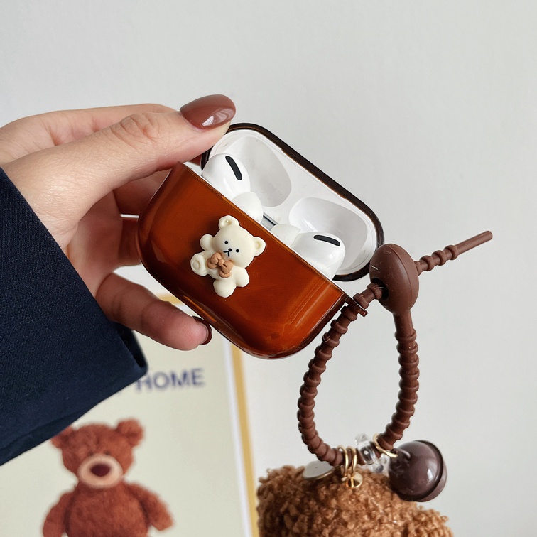 Vỏ bọc hộp sạc tai nghe không dây bluetooth bằng TPU mềm hình đầu chó có dây xích cho Airpods 1/2 pro