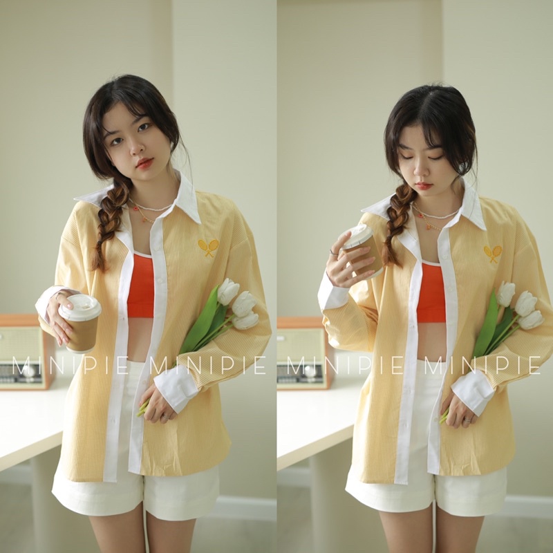Áo Sơ Mi Striped Blue Tay Dài Form Rộng Thêu Logo Tennis Club