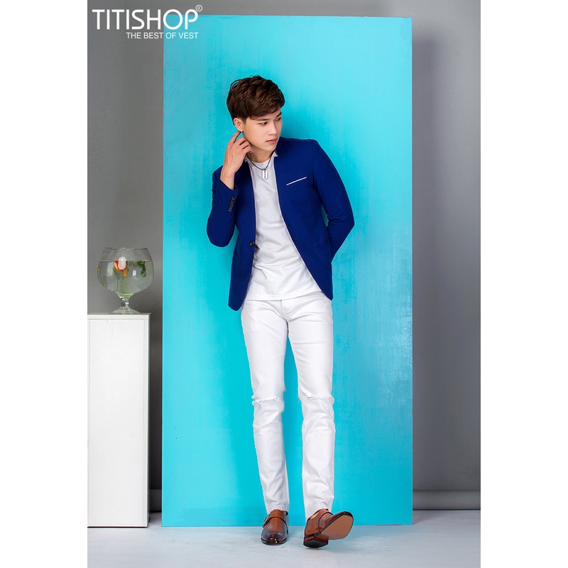 Áo vest Cách tân giả vest Titishop AGV17 Xanh dương
