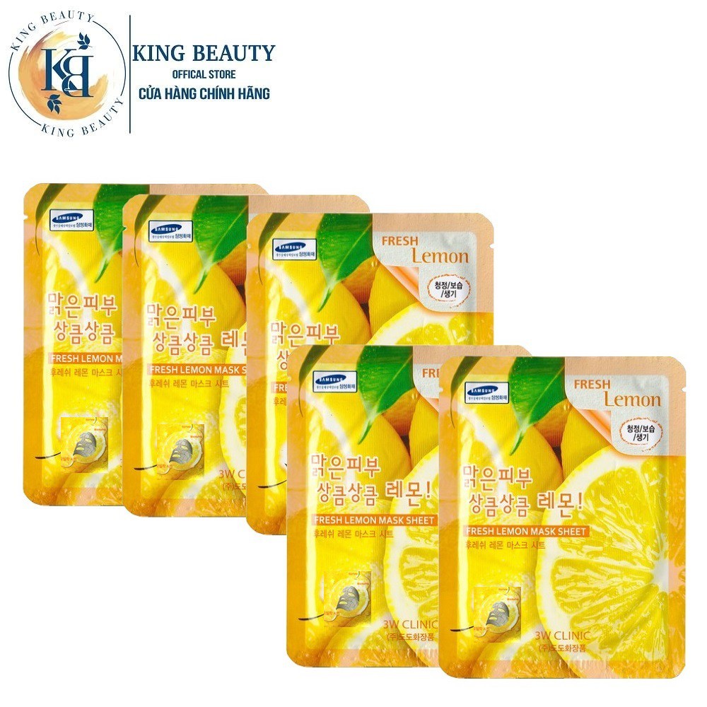 Combo 5 mặt nạ dưỡng trắng da chiết xuất từ chanh 3W Clinic Fresh Lemon Mask Sheet 23ml x 5