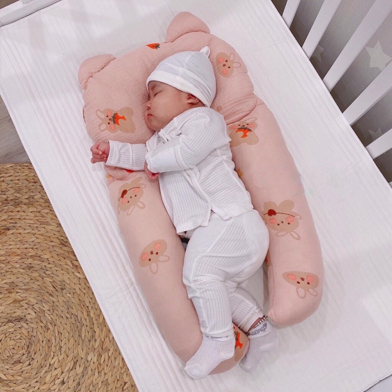 Gối ôm chữ U chặn hai bên chống méo đầu giật mình giúp bé sơ sinh ngủ ngon - Haobaby2018