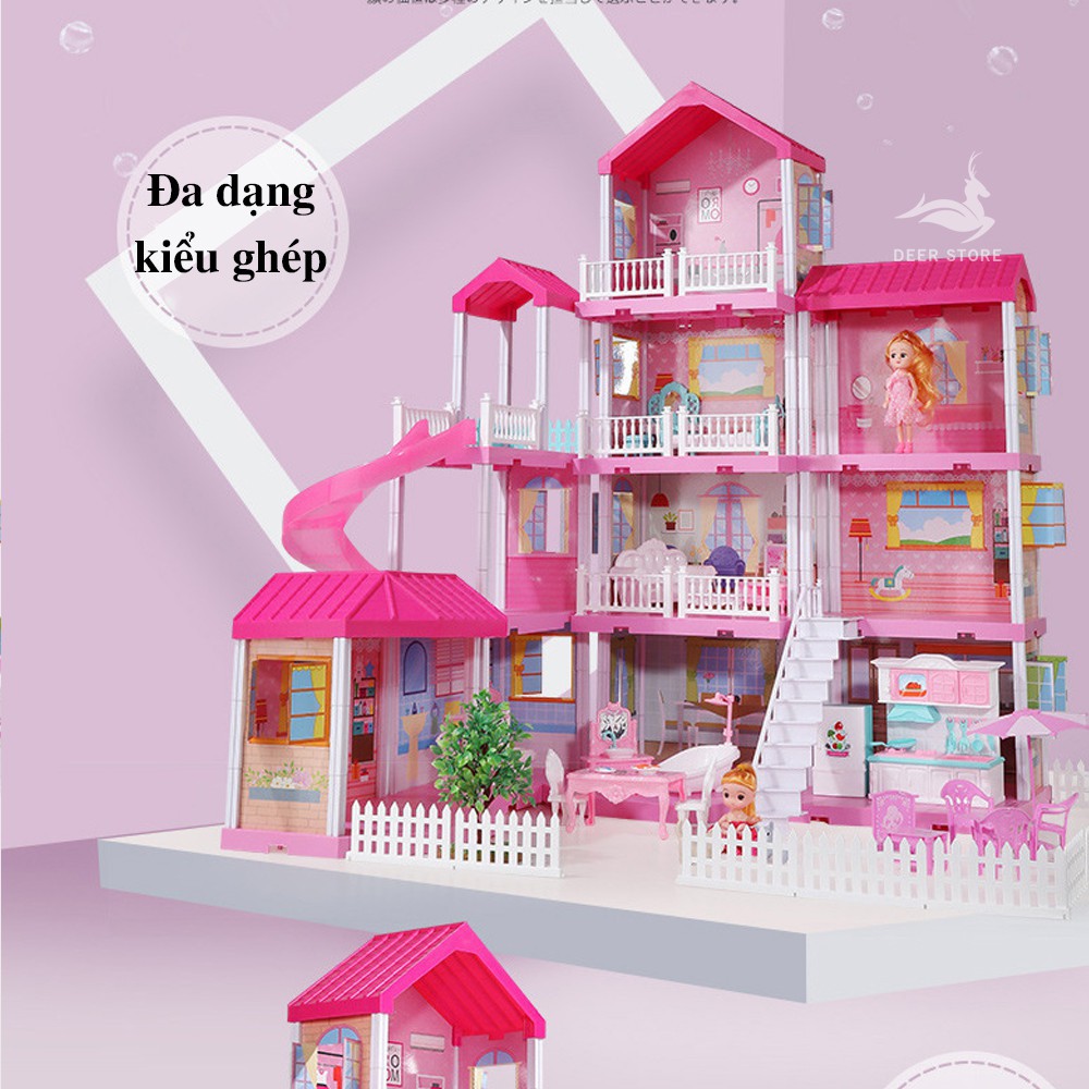 Nhà búp bê Barbie cỡ lớn 4 tầng tùy chỉnh. Quà tặng sinh nhật cho bé gái | Tặng hai búp bê, Nhà biệt thự đủ nội t