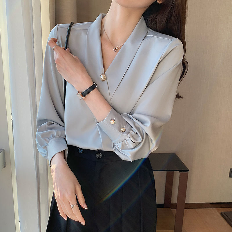 Áo Sơ Mi Vải Satin Tay Dài Thời Trang Công Sở 2021 Cho Nữ