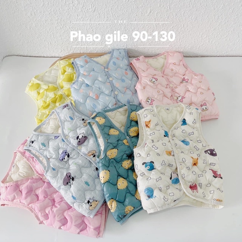 Áo gile phao trẻ em , áo khoác gile phao hoạ tiết xinh xắn cho bé trai bé gái 8-20kg