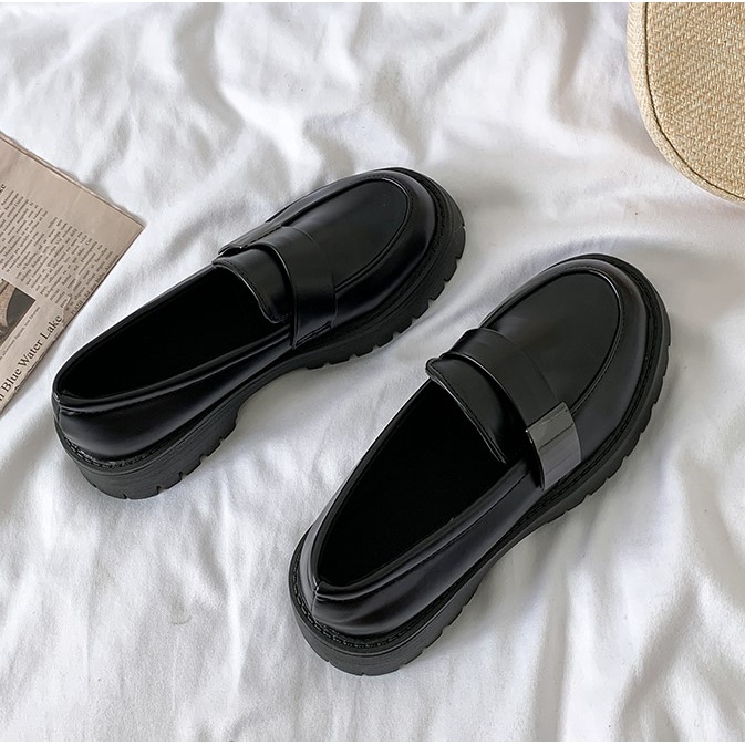 Giày loafer đế dày ulzzang quai ngang phối kim loại phong cách vintage