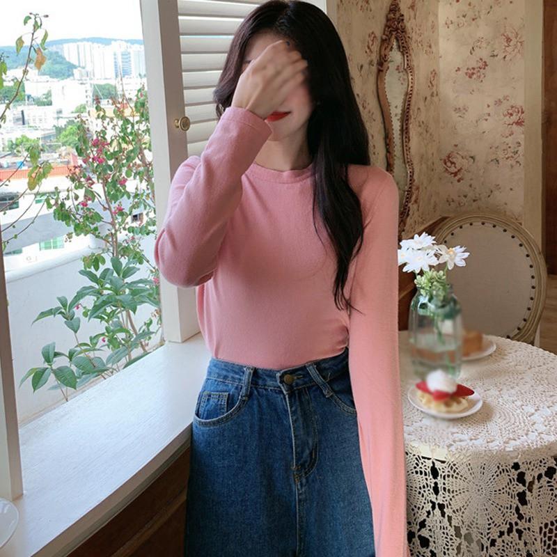 Áo Thun Mỏng Tay Dài Màu Trơn Thiết Kế Trẻ Trung Cho Nữ