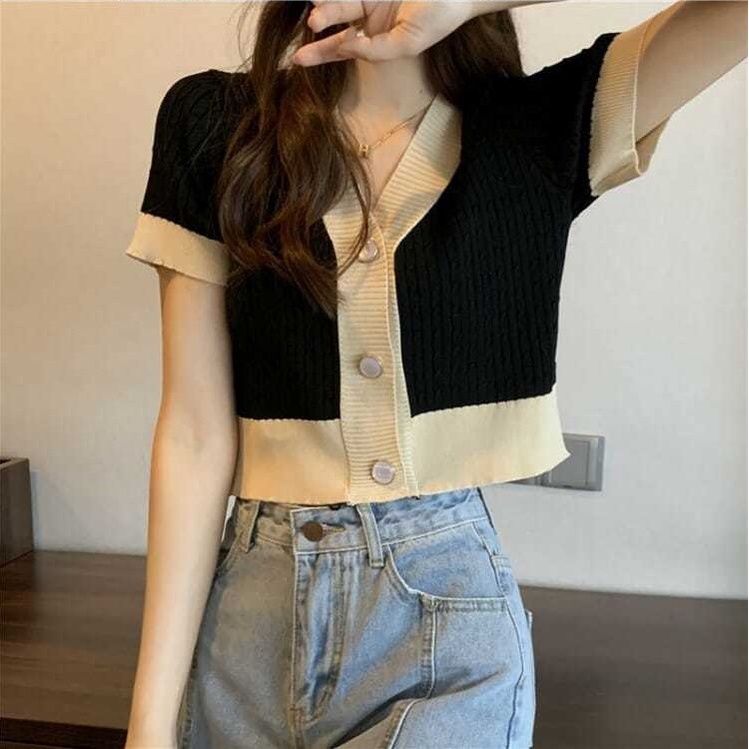Áo Thun Đan Len Tay Ngắn Cổ Chữ V Thời Trang Cho Nữ Áo phông Nữ NZ-TX-125