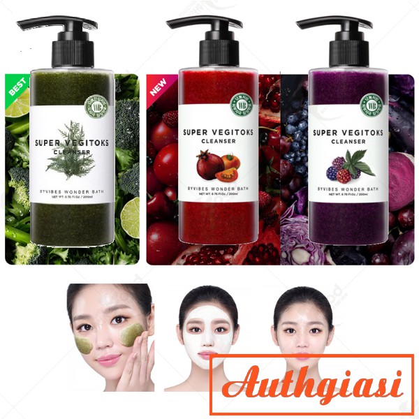 Sữa rửa mặt rau củ Byvibes Wonder Bath Super Vegitoks Cleanser sủi bọt thải độc 200-300ml