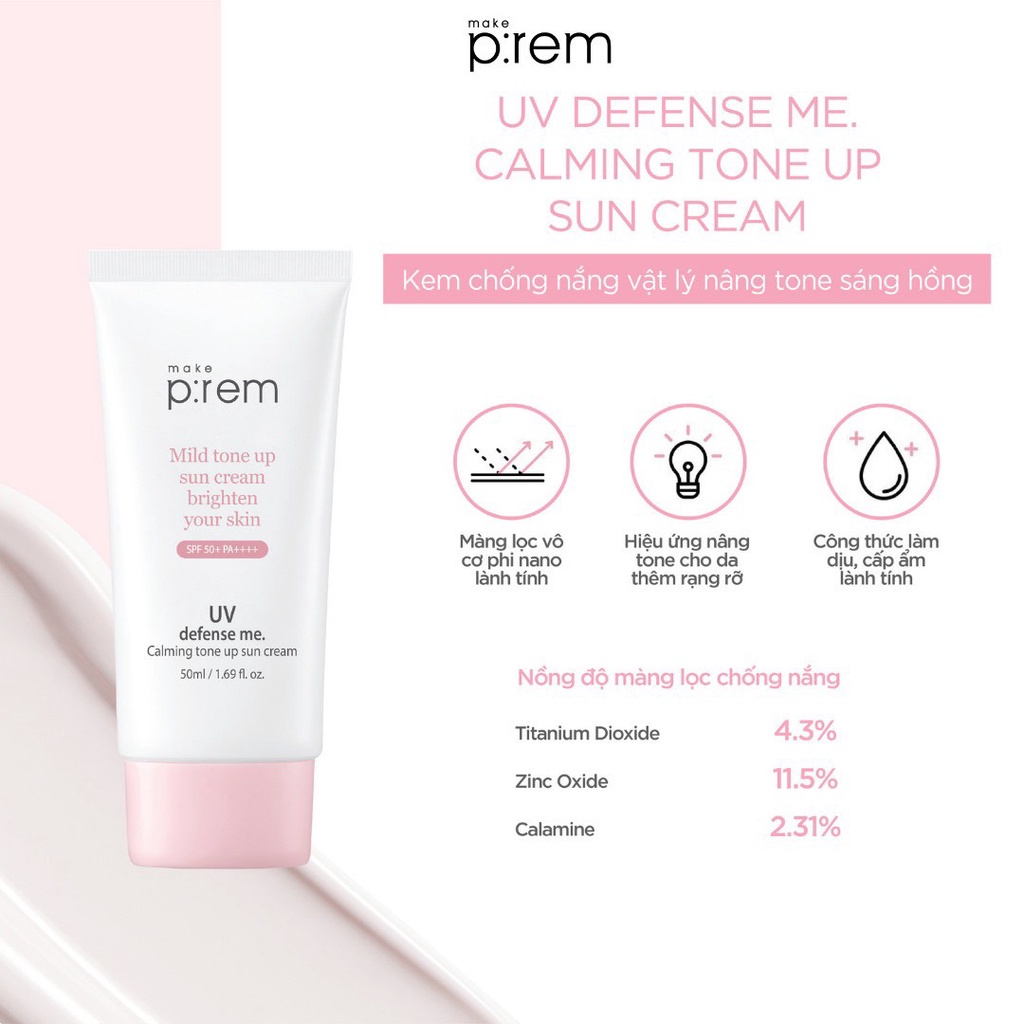 Kem Chống Nắng Vật Lý Make P:Rem UV Defense Me Calming / Make Prem Tone Up Make Prem Sun Cream 50ml Fluid 150ml