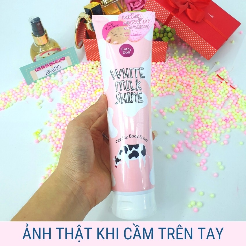 Tẩy da chết White Milk Shine CATHY DOLL Dùng Toàn Thân Hương Sữa Bò Hàng Thái Lan Chính Hãng (320ml)