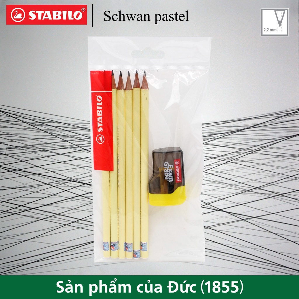 Combo 6 bút chì thân gỗ STABILO Schwan Pastel 421 2B + chuốt chì PS4538 – Màu vàng pastel (Pastel Yellow)