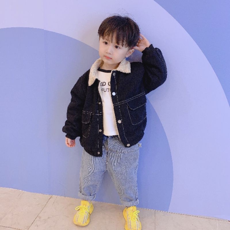 Áo Kaki lót lông túi hộp cho bé trai kèm ảnh thật