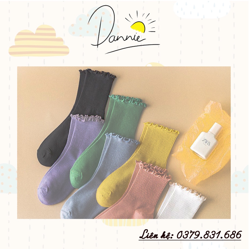 Tất cổ cao, Tất nữ nhún cổ bèo phong cách Hàn Quốc nhiều màu chất cotton mềm mại