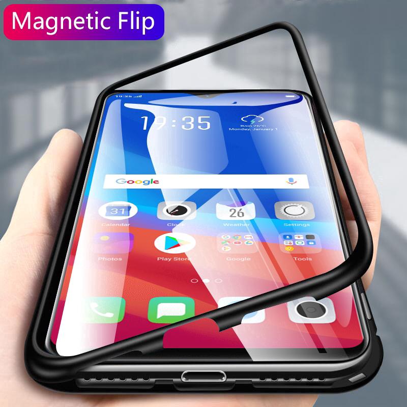 Magnetic Metal Frame Tempered Glass Phone Case for OPPO Realme 2 3 Pro C2 C1 Realme 3 Pro