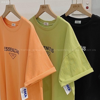 Áo thun cotton mặt lông dày in hình e s s e n l t a i s form rộng
