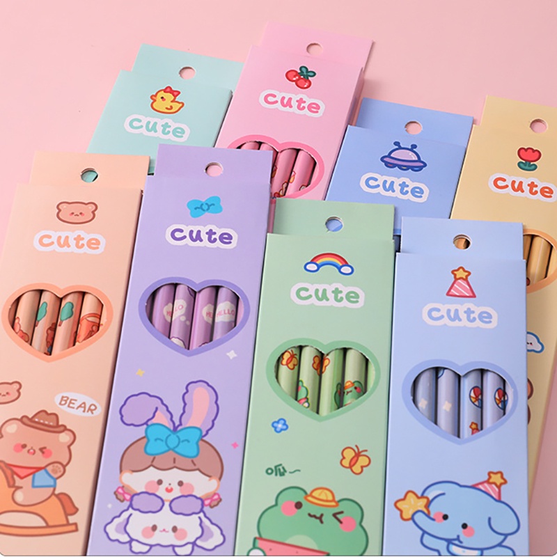 Hộp bút chì HB bằng gỗ hình con vật cute dễ thương 6 cây (19cm)