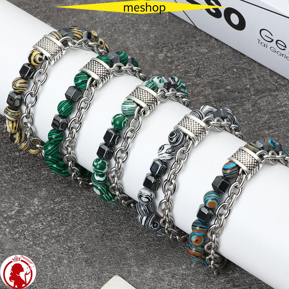 ❦ME❦ Fashion Tigers Eye Wristband Jewelry Malachite Bracelet Obsidians Bracelets Mens Stress Relief Bangles Hip Hop 8mm Beads Chain