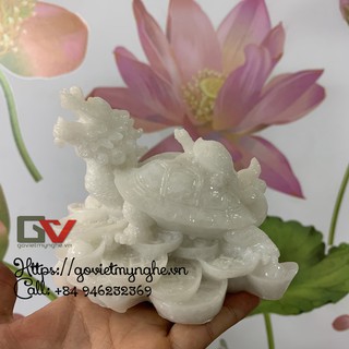 Tượng đá long quy trang trí phong thủy - Tượng Rùa đầu rồng - Cao 10cm - Đá trắng đá non nước