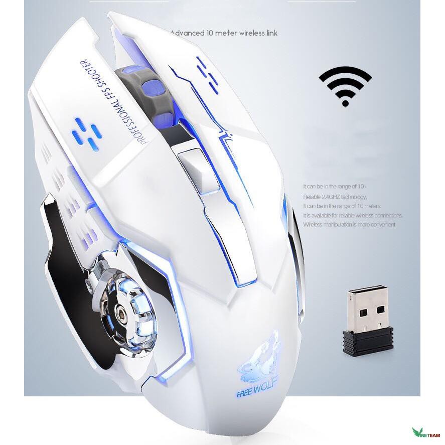 Chuột không dây chuyên GAME Wolf X8 PRO NÂNG CẤP Wireless 2.4GHz SIÊU NGẦU, Tự động đổi màu sắc -dc2867