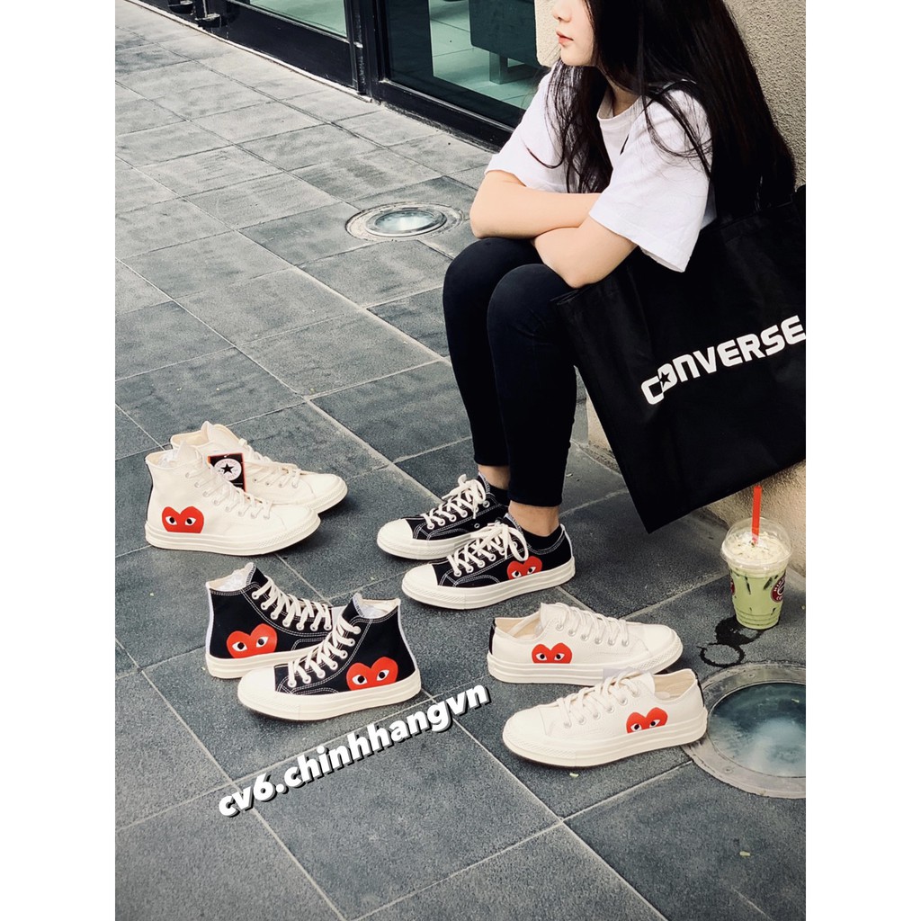 ( 𝙃𝙖̀𝙣𝙜 𝙍𝙚𝙖𝙡 ) Giày Conversse Chuck70s x CDG Cao &Thấp Cổ Màu Black/White