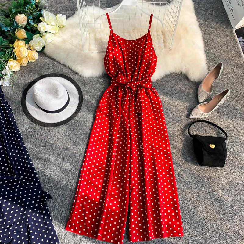 Jumpsuit Hai Dây Quần Dài Họa Tiết Chấm Bi Thời Trang Mùa Hè Mới 2021